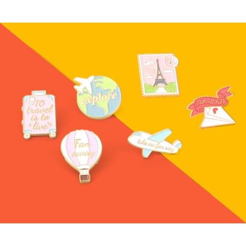 Travel Life Enamel Pins Funny Paper Airplane Brooch Custom Postage Suitcase Brooch Lapel Badge Bag Cartoon Journey Jewelry Gift