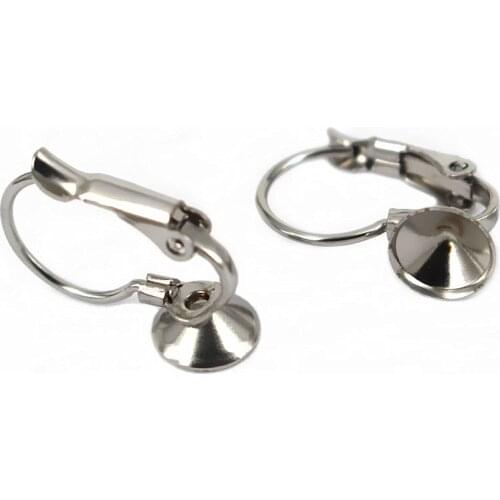 Stainless Steel Ear Clip Wire Hook Earrings Settings with 6mm 8mm 10mm 12mm Circle Bezel Rivoli Stones Cabochons Bases Findings