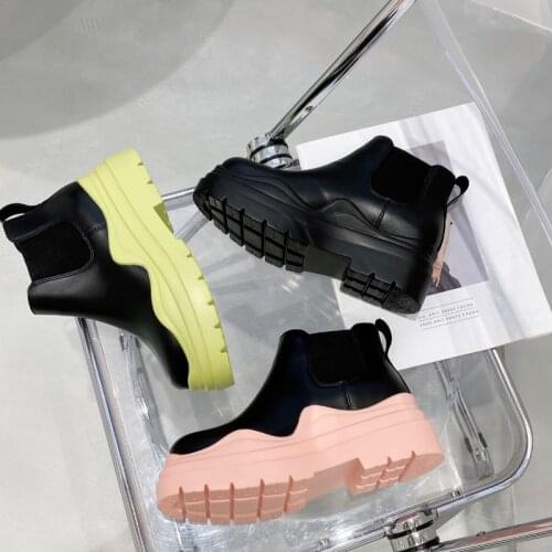 2021 Autumn and Winter New Womens Boots Platform Heel Thick Bottom Candy Color Short Chelsea Boots