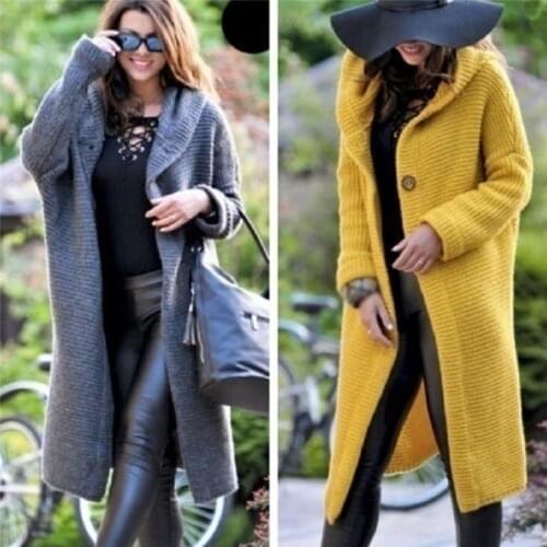 Womens Sweaters Winter 2020 Fashionable Casual Loose Sweater Female Autumn Cardigans Single Breasted Puff Hooded Coat Plus Size