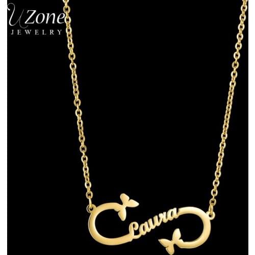 Uzone New Stainless Steel Custom Name Necklace With Butterfly Personalized Letter Infinity Name Necklaces For Women Girls Gift