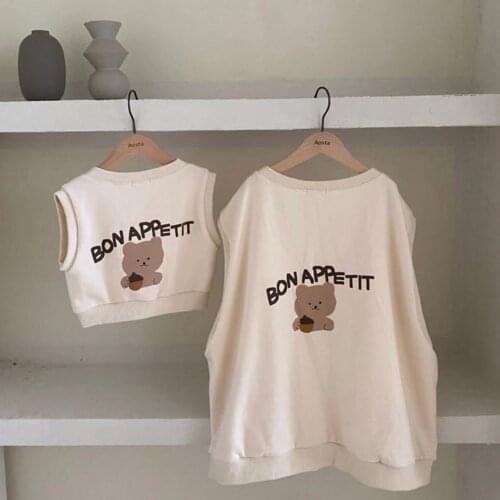 Vest Mom And Dad And Me Clothes Sleeveless Fashion Cartoon Bear Autumn Outdoor Clothes Family Baby Vests