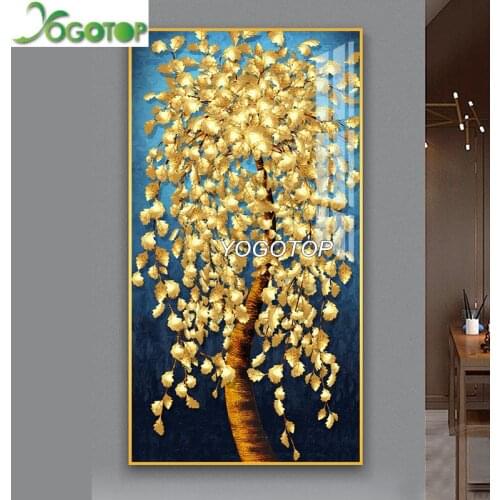 Golden tree landscape diamond embroidery Large rich tree 3d Picture of rhinestone diy mosaic diamant painting money YY3349