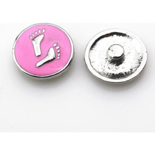 10Pcs/lot Pink Footprint Snap Buttons Fit 18mm Buttons Snap Jewelry Charms DIY Bracelets&Bangles