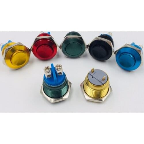 16mm Oxidation Color Screw Pin Solder Feet High Head Waterproof Metal Push Button Switch Momentary Reset Car PC Computer Power