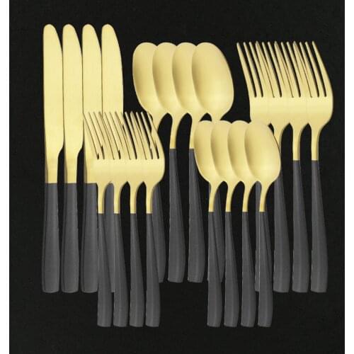 20Pcs Stainless Steel Dinner Black Gold Dinnerware Set Knife Fork Coffee Spoon Cutlery Set Kitchen Tableware Silverware Set