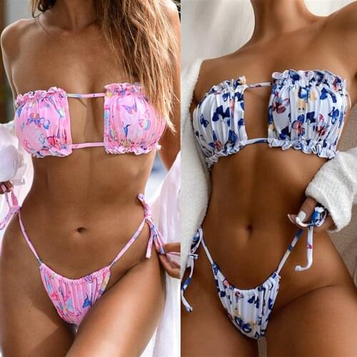 2021 Fashion New Womens Swimwear Print Butterfly Split Swimsuit Summer Sexy High Waist Beach Bikini