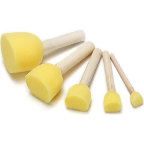 5pcs Sponge Foam Brush Set Wooden Handle Stamp Painting Tool DIY Crafts for Kids Beginners Art Supplies G88D