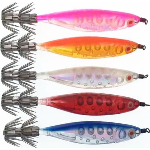 5Pcs New Design Hard Body Squid Jigs Wood Fishing Shrimp Lures 10CM 12.6G Hard Bait with Strong Fishing hook