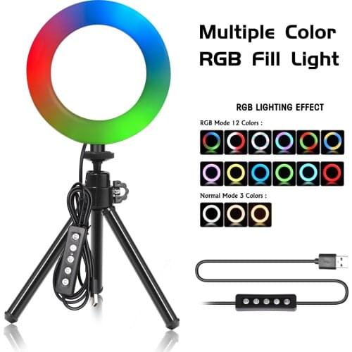 6 inch Ring Light 15 Colors RGB LED Ring Light with Tripod Stand Brightness Level Camera for Makeup,YouTube,Video,Photography