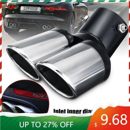 62mm Car Decoration Chrome Tail Pipe Stainless Steel Curved Dual-outlet Exhaust Trim Muffler Universal Pipes For BMW For Benz