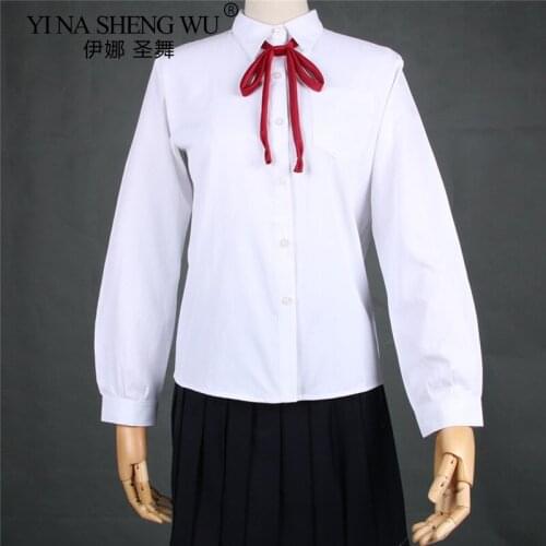 White Japanese Student Girls School Jk Uniform Top Large-Size XS-5XL Middle High School Uniform Long Sleeve Pointed Collar Shirt
