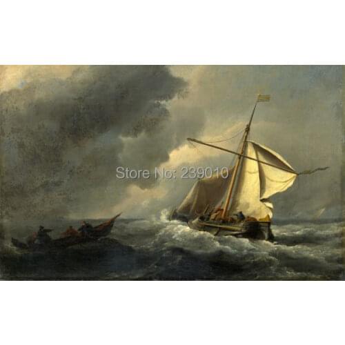 Free Shipping retro ship oil painting printed on canvas Big waves in the sailboat scenery oil painting canvas prints unframed