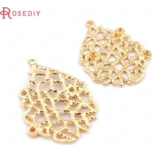 C440)6 pieces 35*25mm 24K Gold Color Brass Drop Shape Reticulate Charms Pendants High Quality Diy Jewelry Findings Accessories
