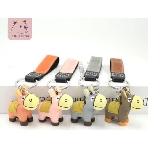 Key chain resin pendant animal donkey creative gift car key chain donkey Pu hand rope key chain