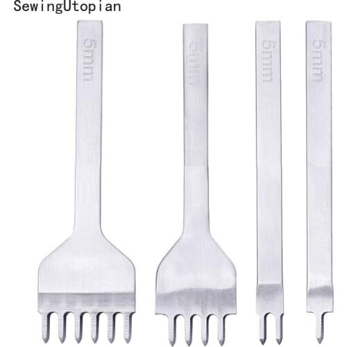 4PCS 3/4/5/6mm Hole Punches Lacing Stitching Tool Hole Punch Handmade Leather Tool with 1/2/4/6 Prong Diamond Point