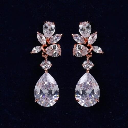 Ekopdee Romantic Bridal Wedding Accessories Jewelry Exquisite Zircon Earrings For Women Teardrop Crystal Cubic Zirconia Earring