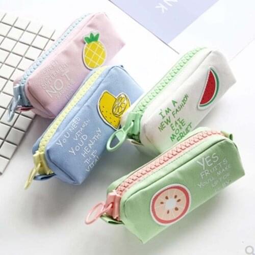 Big Zipper Fruit Pencil Case Cute Unicorn Dog Large Capacity Canvas School Pencil Bag pen Pouch School Supplies Zakka
