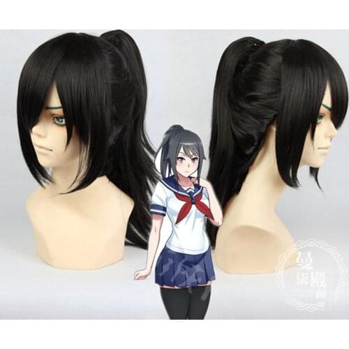 Game Yandere Simulator Ayano Aishi Cosplay Black Clip Ponytail Wig Heat Resistant Yandere Chan Cosplay Costume cosplay props