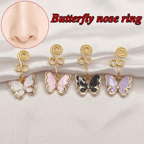 Western Style Butterfly Fake Piercing Nose Ring 2021 Punk Gold Silver Color Clip Nose Ring Also Can Be Ear Clip Cuff Bijoux