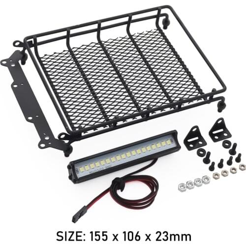 RC Rock Crawler Cars Roof Metal Rack Luggage Carrier with LED Light Bar for 1/10 Axial SCX10 Traxxas TRX4 RC4WD D90 Tamiya CC01