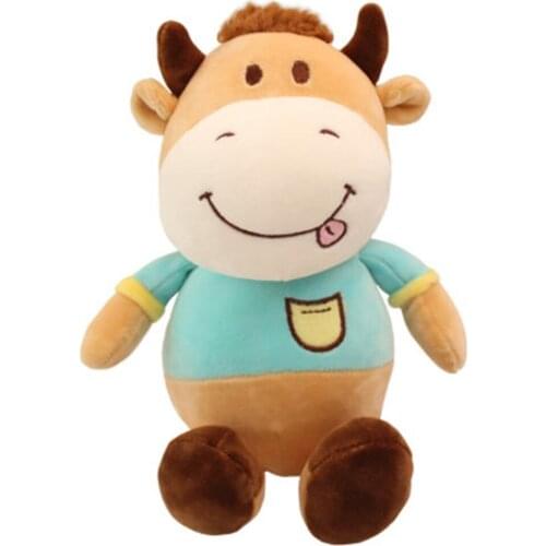 Cute cartoon calf doll plush toy soft cow doll doll children doll birthday present playful spit tongue cow