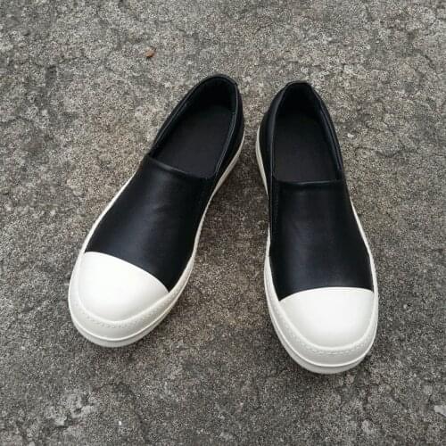 Black and white color real genuine cow leather platform men shoes Model fashion handsome increasing shoes lazy loafers shoes