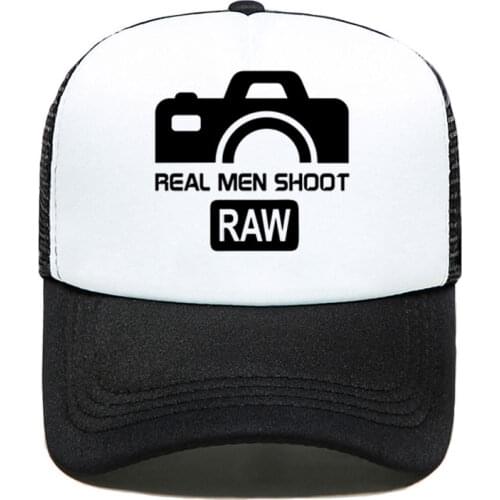 Real Men SHOOT RAW Summer Cap Mesh Hats For Men Women Casual Hats Hip Hop Baseball Caps Funny Photographer Adjustable visor cap