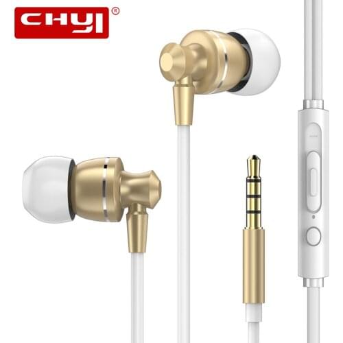 CHYI 3.5mm Universal Outdoors Earphones Metal Wired In-Ear Earbuds with Mic Volume Control Auriculares For iPhone Samsung Phone