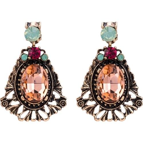 New Arrive Purple Brown Rhinestone Crystal Earrings Vintage Oval Hollow Drop Earrings Brincos For Women Boho Jewelry