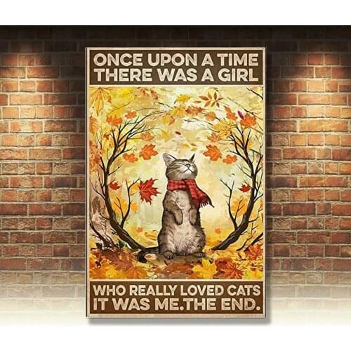 Tin Sign Cat Once Upon A Time Poster Street Garage Family Cafe Bar Farm Bathroom Door Wall Decoration Retro Plaque 8x12 Inch