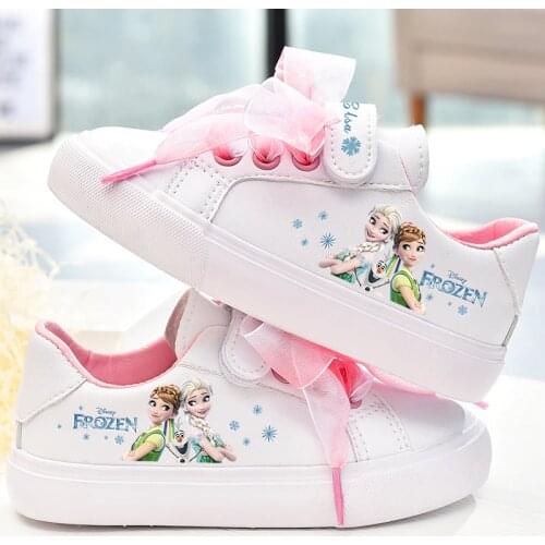 Disney girls frozen princess white Bow canvas shoes non-slip soft bottom sports casual shoes for girl gift