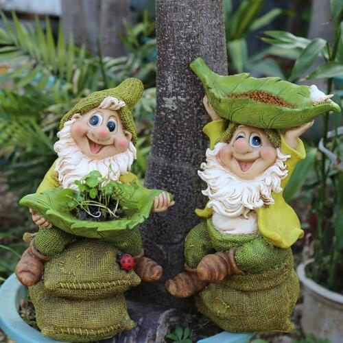 Pastoral Dwarf Cartoon Sculpture Decoration Resin Flower Pot Ornaments Outdoor Garden Figurines Crafts Courtyard Furnishing Art