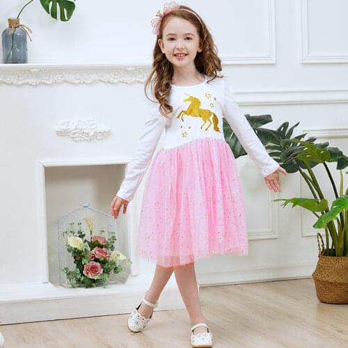 DXTON Licorne Princess Kids Dress Winter Baby Girls Dresses Flare Sleeve Tutu Dress Toddler Girls Vestidos Star Children Clothes