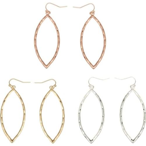 Polished Hammered Metallic Oval Hollow Drops Statement Earrings for Women Simple Design Metallic Teardrop Earrings