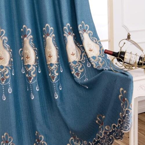 Luxury European Shading Curtains Embroidered Curtains Eyelets Cloth Curtains for Bedroom and Living Room
