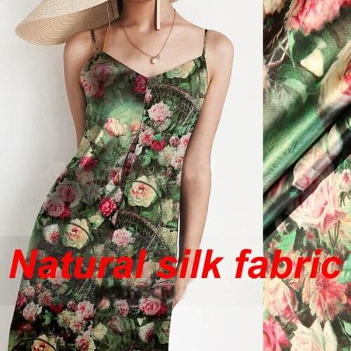 1 Meter Retro Printed Silk Stretch Satin Fabric, Mulberry Silk Fabric, Cheongsam, Pajamas, Recommended Materials
