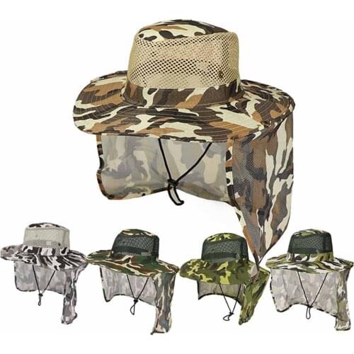 Fishing Flap Hat Wind-Proof Mesh Outdoor Equipment Beach Unisex Bucket UV Protection Accessories Camouflage Flap Sun Cap