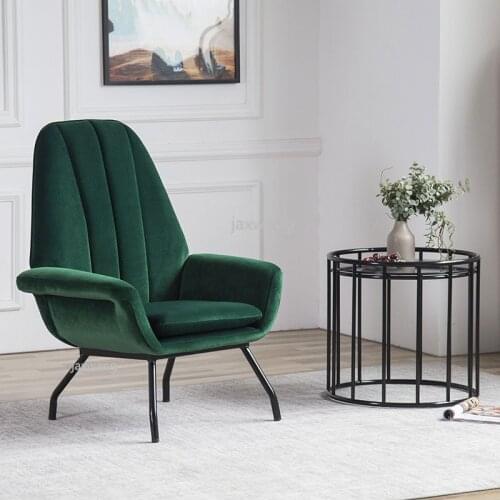 Nordic Single Leisure Sofa Chair Flannelette Fabric Iron Art Leg Minimalist Bedroom Living Room Chair Salon Style Sofas Chairs
