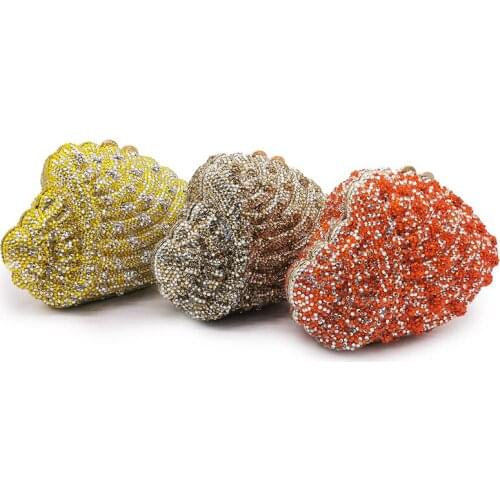 Top Quality Full Diamond Evening Bag For Women Gold Snail Shape Phone Clutches New Arrival Lady Party Prom Lipstick Chain Purse