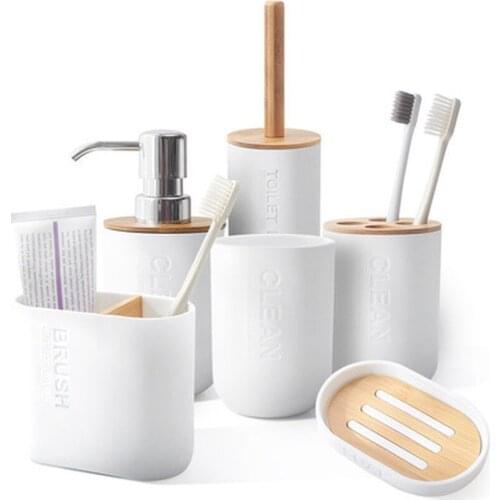 Upscale 1/4/6Pcs Bathroom Set Toilet Brush Toothbrush Holder Cup Soap Holder Emulsion Dispenser Container Bathroom Accessories
