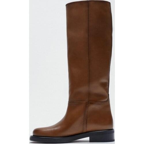 New INS Women Knee High Boots Cow Genuine Leather Autumn Winter Warm Boots Female Low Heels Riding Boots Shoes Woman 2021
