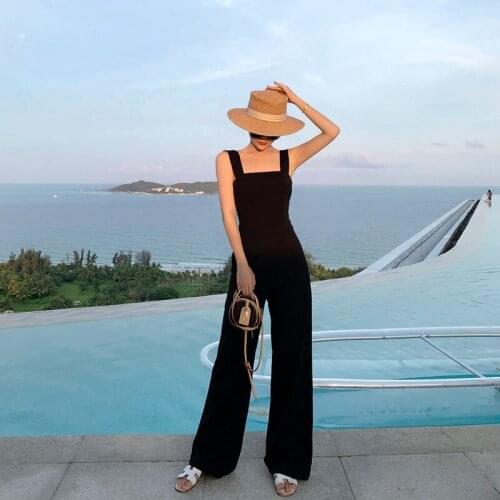 Women 2021 Summer Fashion Wide Leg Pants Suspenders Female Loose Jumpsuits ladies Solid Rompers Elegant Overalls jumpsuits Y112