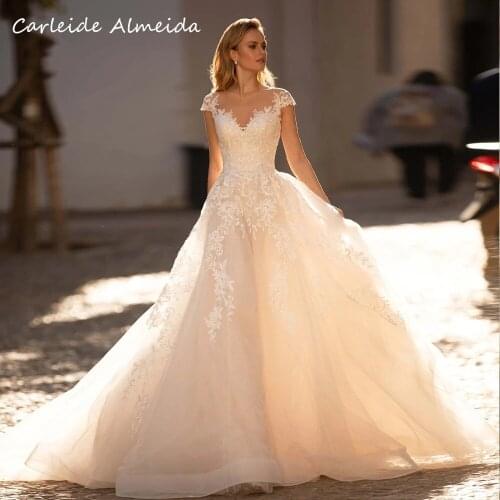 Vestido de novia para boda civil A-Line Scoop Wedding Dresses Lace Appliques Wedding Gowns Sweep Train Bride dress