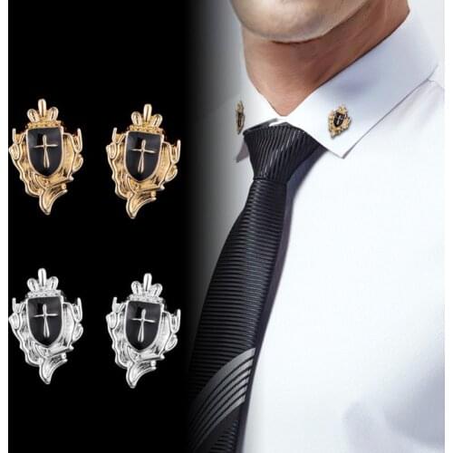 1 Pair Cross Shield Business Suit Shirt Collar Lapel Pins Brooch Tips Men Fashion Jewelry for him Shirts Accessories