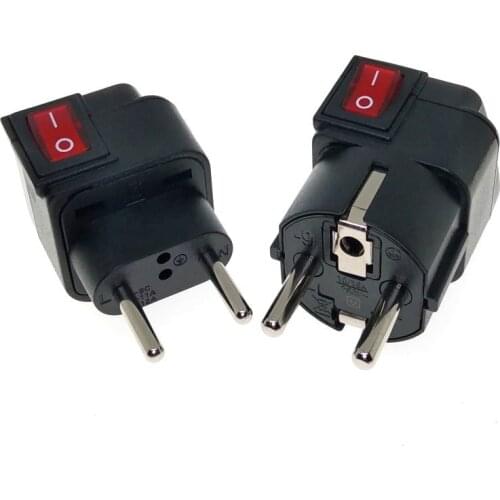 1 Pair) EU Europlug + Schuko Electrical Plug Adapter AC100~250V 10A/16A With On/Off Main LED Switch