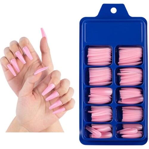 100Pcs/box Fake Nail Tips For Long Ballerina Acrylic Clear Full Cover Artificial False Nail Decoration Detachable DIY Nail Salon