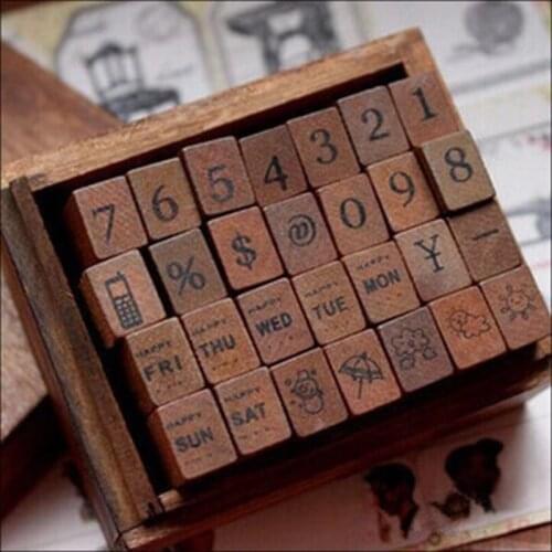 28pcs/lot Vintage digital Week sunny day stamp DIY wooden rubber stamps for scrapbooking stationery scrapbooking standard stamp