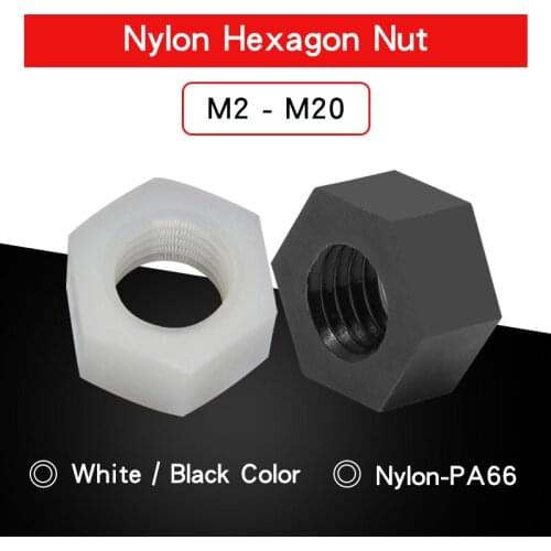 5-100 PCS Nylon Hexagon Nuts M2 M2.5 M3 M4 M5 M6 M8 M10 M12 M14 M16 M18 M20 White Black Plastic Insulation Nut