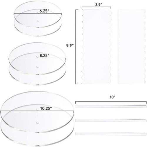 8 Pcs/set Acrylic Round Cake Disk Set - Cake Discs Circle Base Boards with Center Hole Comb Scrapers Dowel Rod for Baking